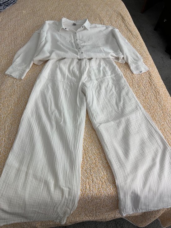 SO Pants - Women's S.O. 100% Cotton Wide-Leg Pant Suit (Size Large) — White
